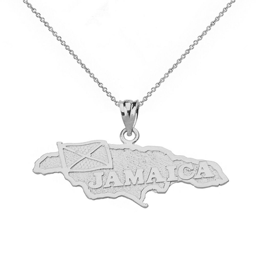 925 Sterling Silver Jamaica Flag Map Pendant Necklace